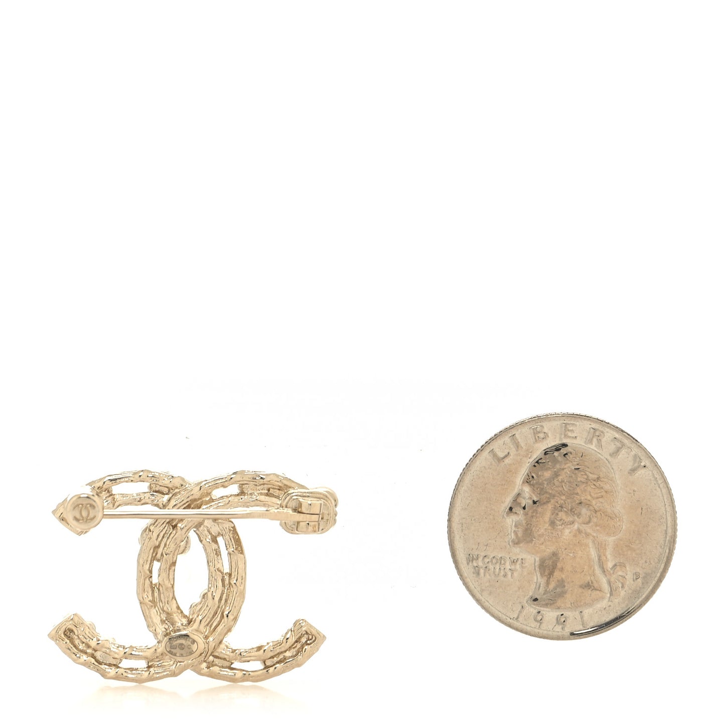 Metal Crystal Camellia CC Brooch Light Gold