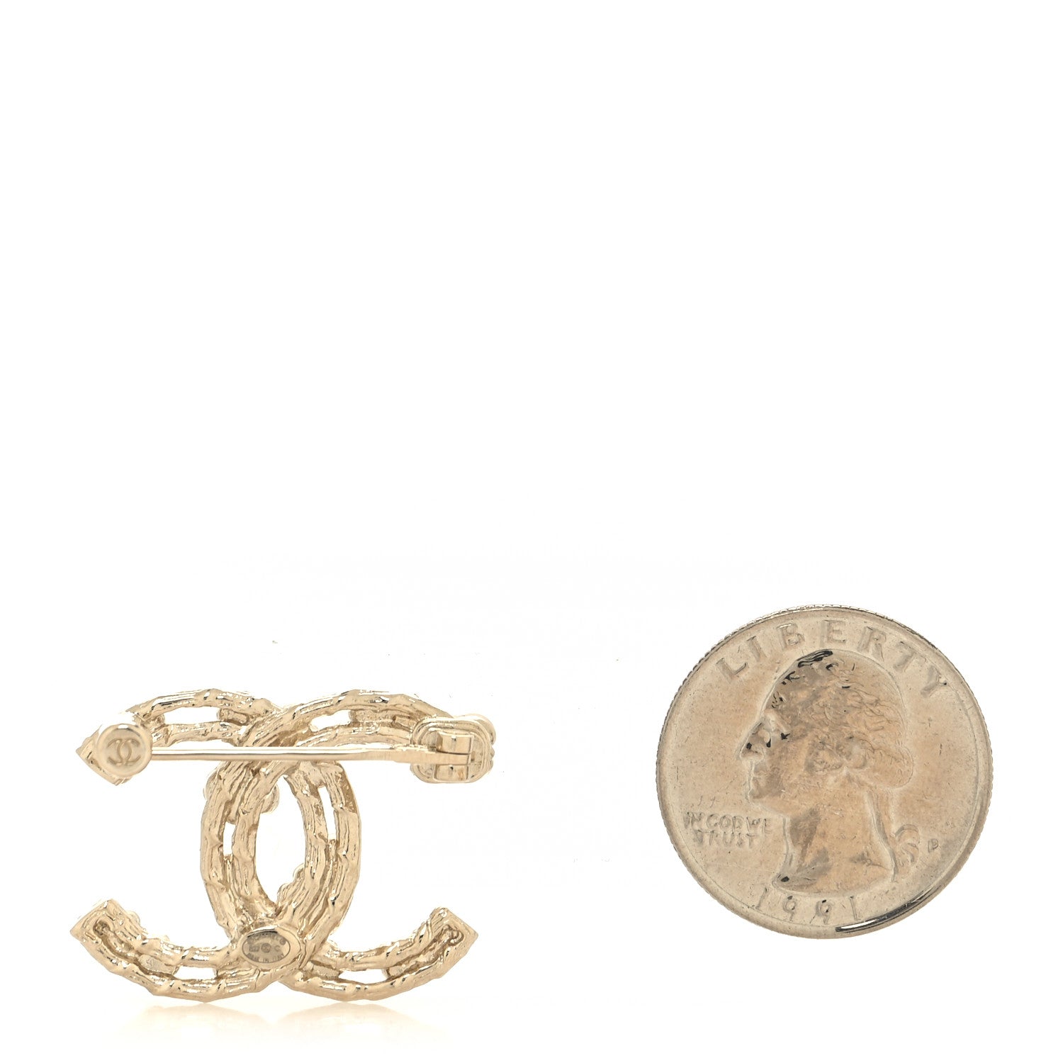 Chanel Metal Crystal Camellia CC Brooch Light Gold 2 of 3