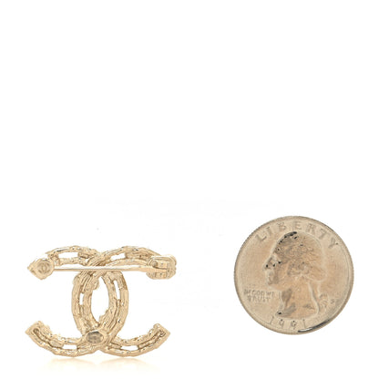 Chanel Metal Crystal Camellia CC Brooch Light Gold 2 of 3