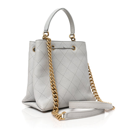 Chanel Caviar Diamond Stitched CC Bucket Drawstring Bag Light Grey 5 of 15