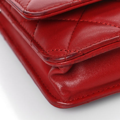 Chanel Lambskin Quilted Wallet On Chain WOC Red 9 of 12