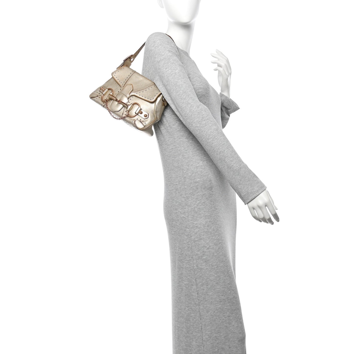 Metallic Calfskin Horsebit Chain Studded Flap Shoulder Bag Gold
