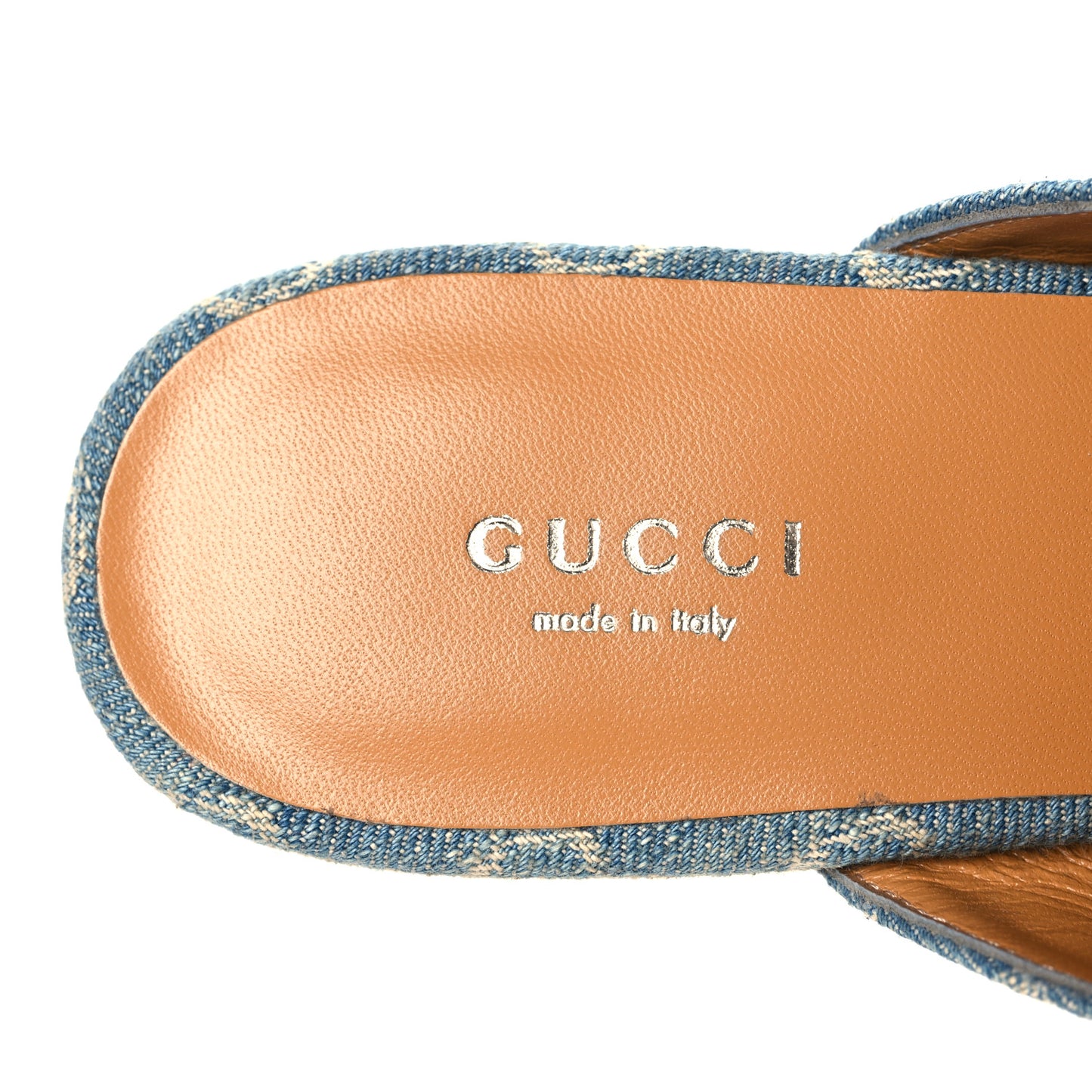 New Denim GG Malaga Kid Womens Princetown Slippers 38 Light Blue Royale