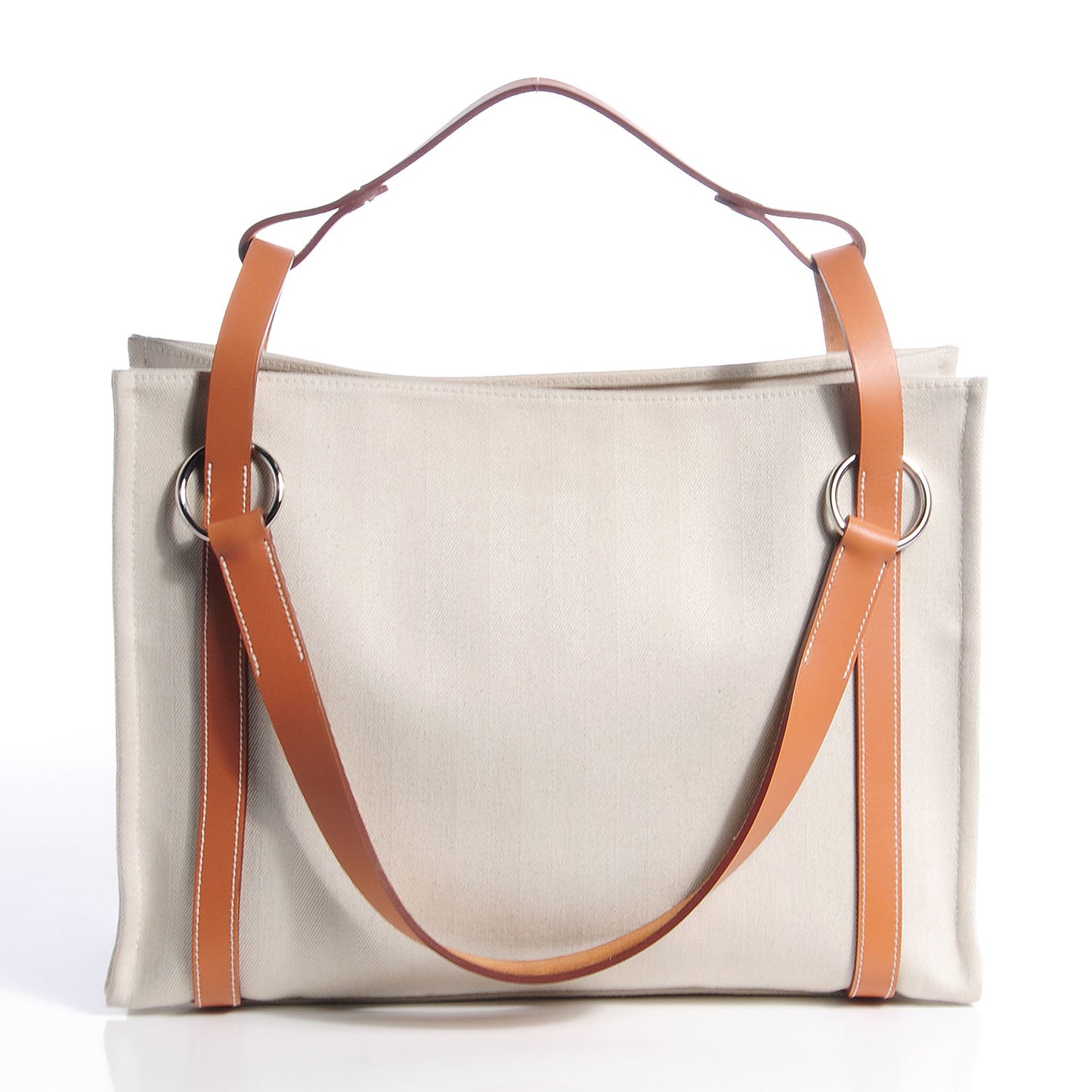 Natural Hunter Calfskin Toile Chevron Cabalicol Tote Chalk