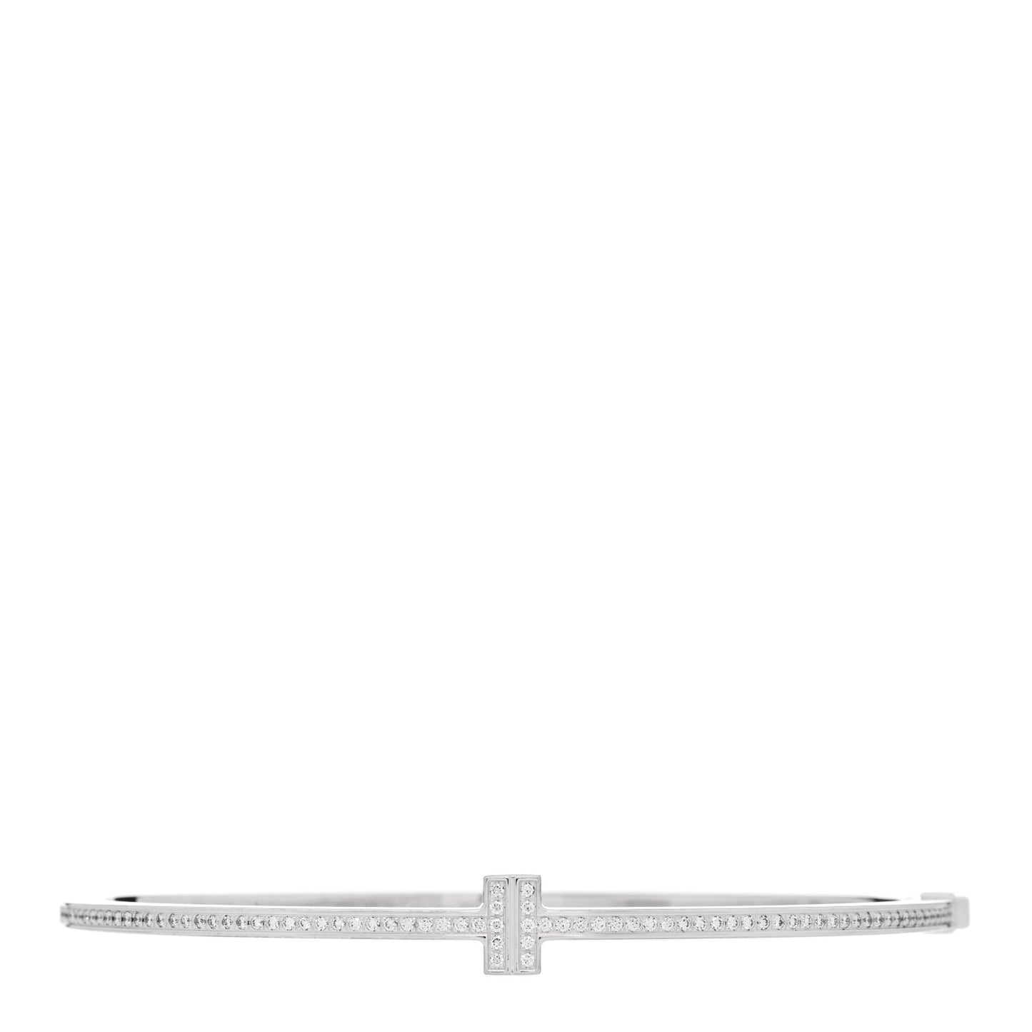 18K White Gold Diamond T Hinged Wire Bangle Bracelet