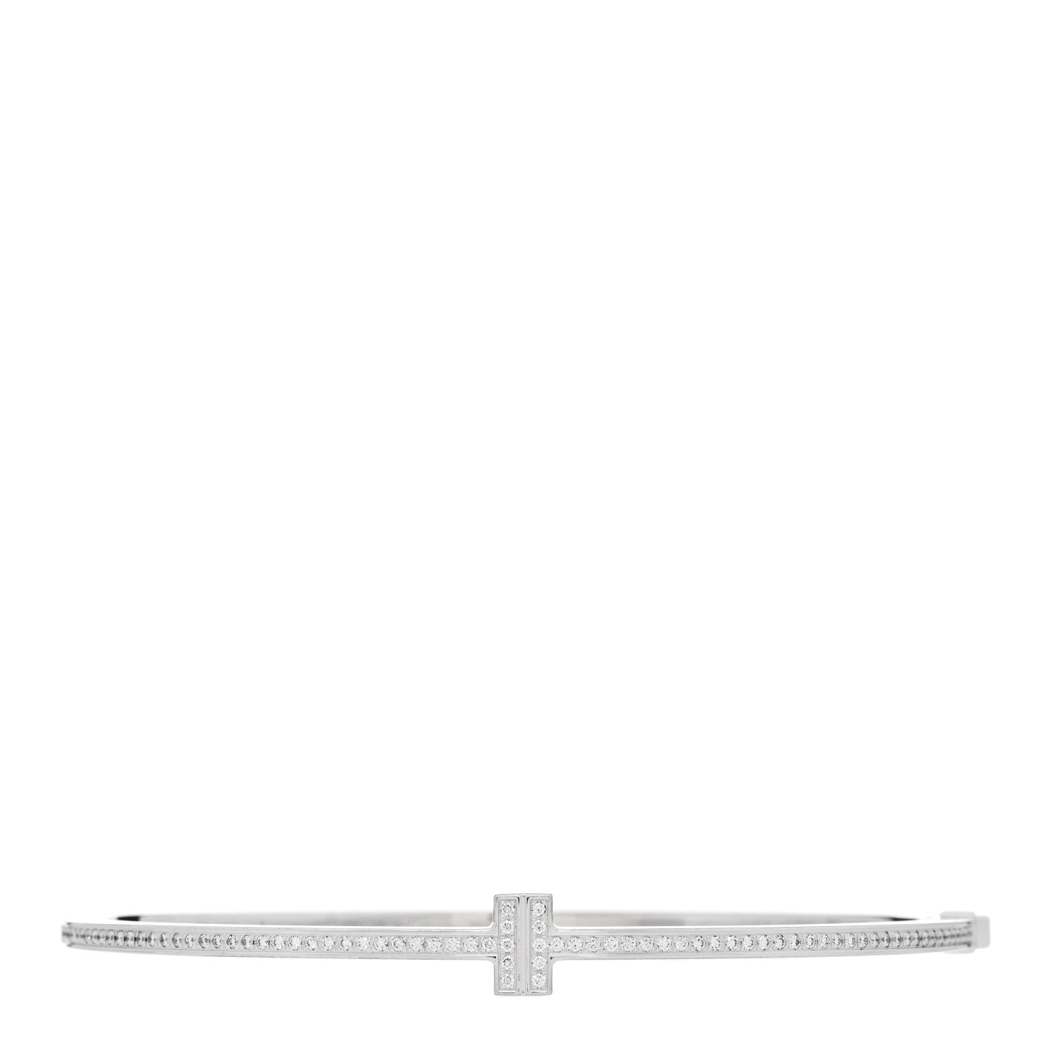 Tiffany 18K White Gold Diamond T Hinged Wire Bangle Bracelet 1 of 3
