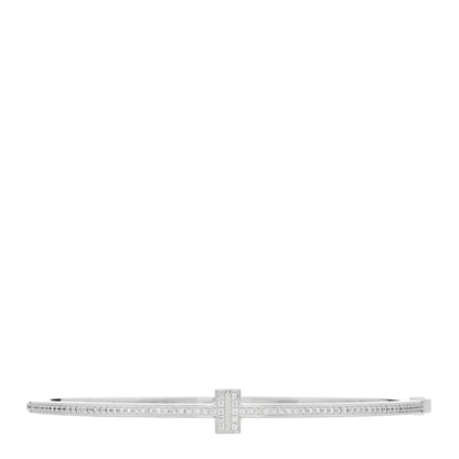 Tiffany 18K White Gold Diamond T Hinged Wire Bangle Bracelet 1 of 3