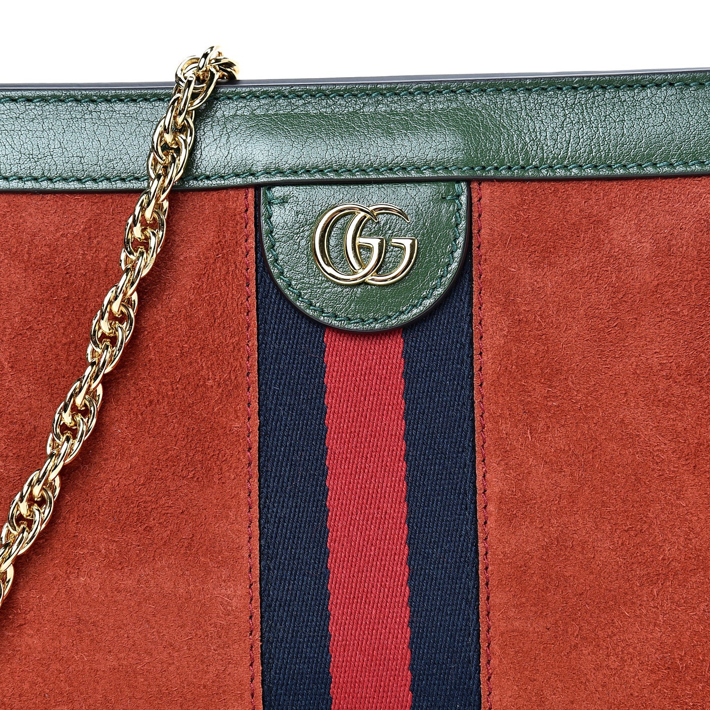 Suede Calfskin GG Web Small Ophidia Chain Shoulder Bag Brown Red Green