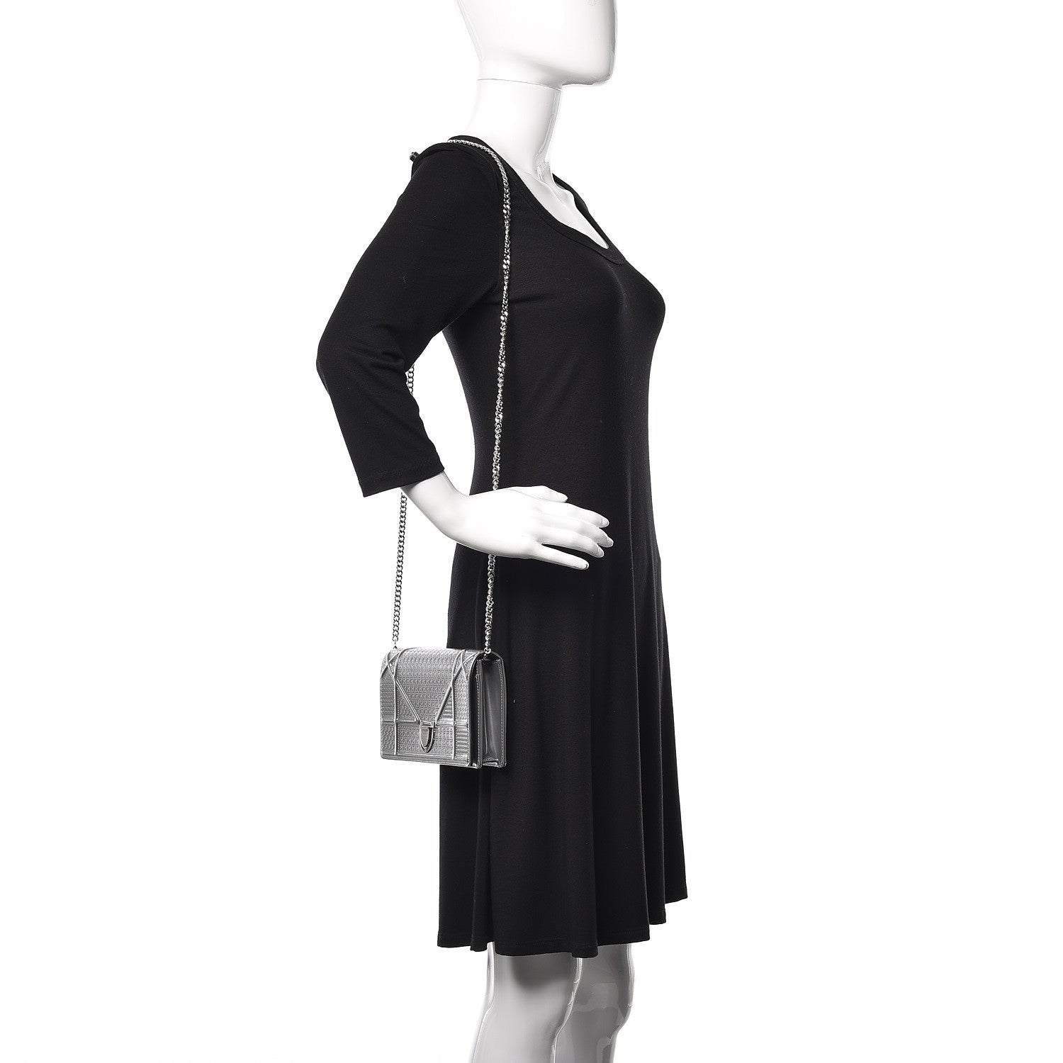 Christian Dior Metallic Patent Micro-Cannage Diorama Wallet on Chain Pouch Silver 2 of 9