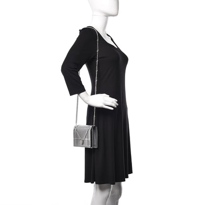 Christian Dior Metallic Patent Micro-Cannage Diorama Wallet on Chain Pouch Silver 2 of 9