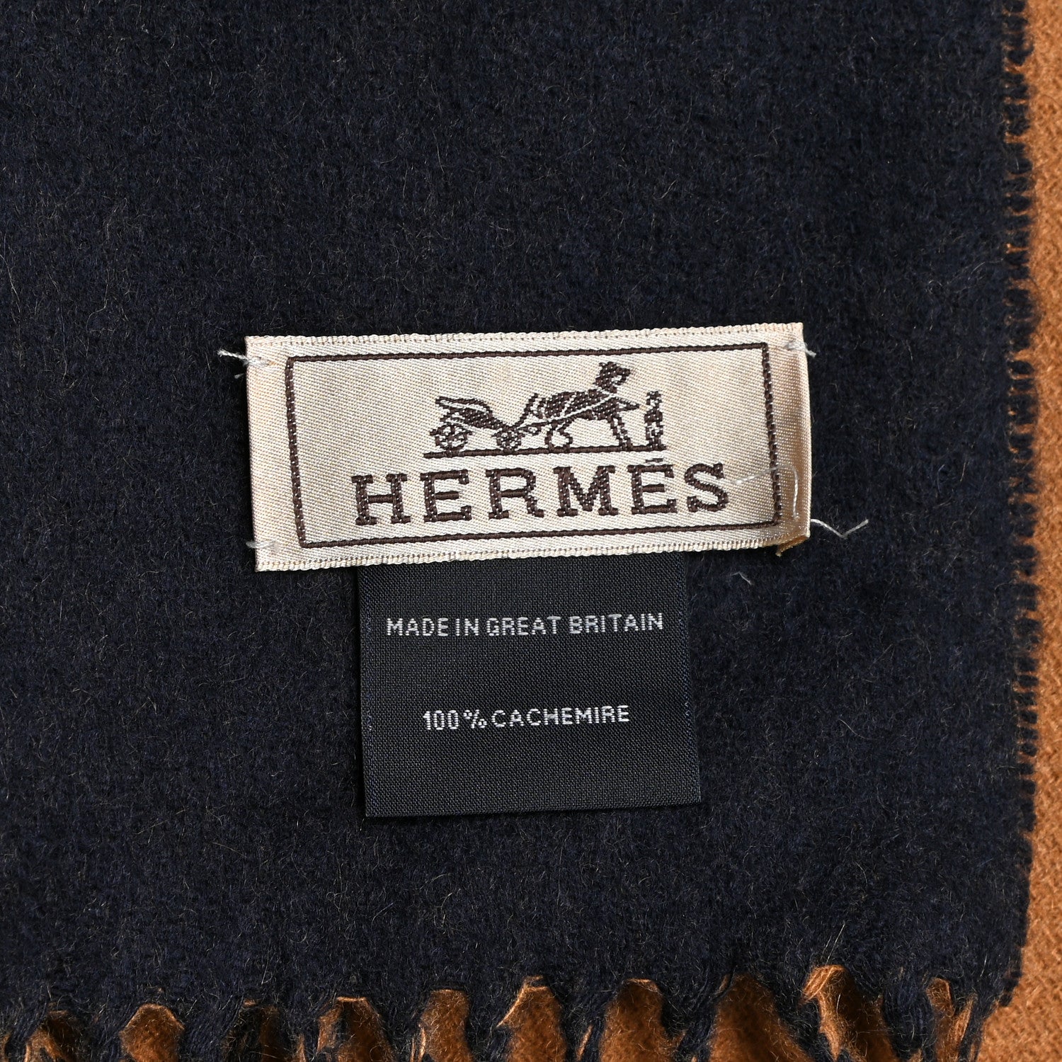 Hermes Cashmere Fringe Double Face Scarf Marine Bronze 6 of 6