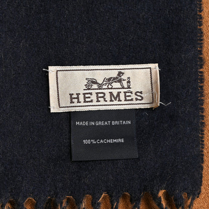 Hermes Cashmere Fringe Double Face Scarf Marine Bronze 6 of 6