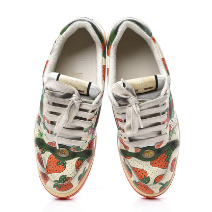 Gucci Nubuck Web Strawberry Print Womens Screener Sneakers 42 Dusty Milk White Vintage Green 5 of 10