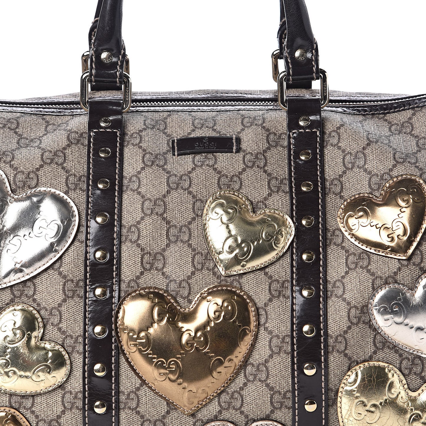 Monogram Guccissima Hearts Studded Medium Joy Boston Dark Brown