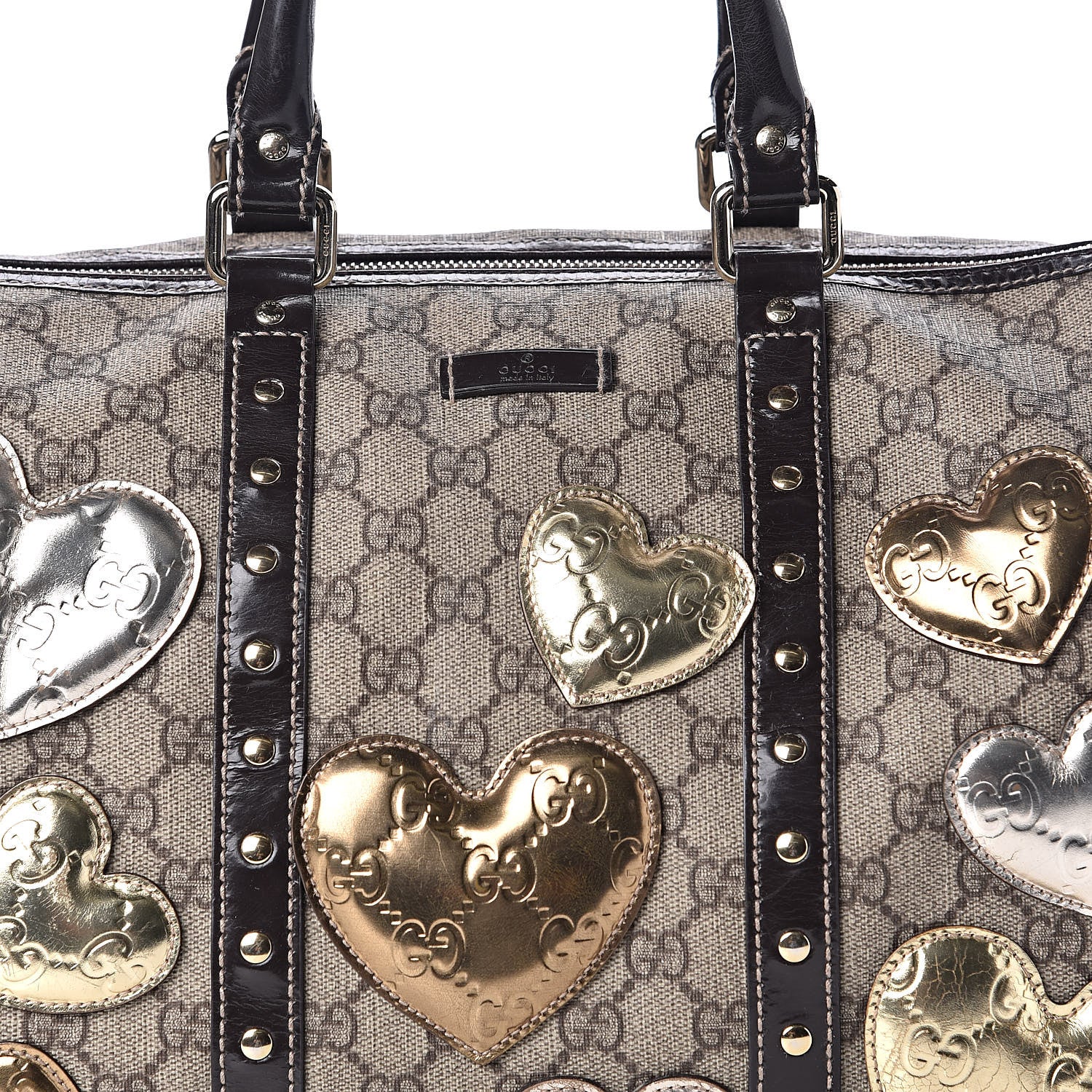 Gucci Monogram Guccissima Hearts Studded Medium Joy Boston Dark Brown 10 of 10