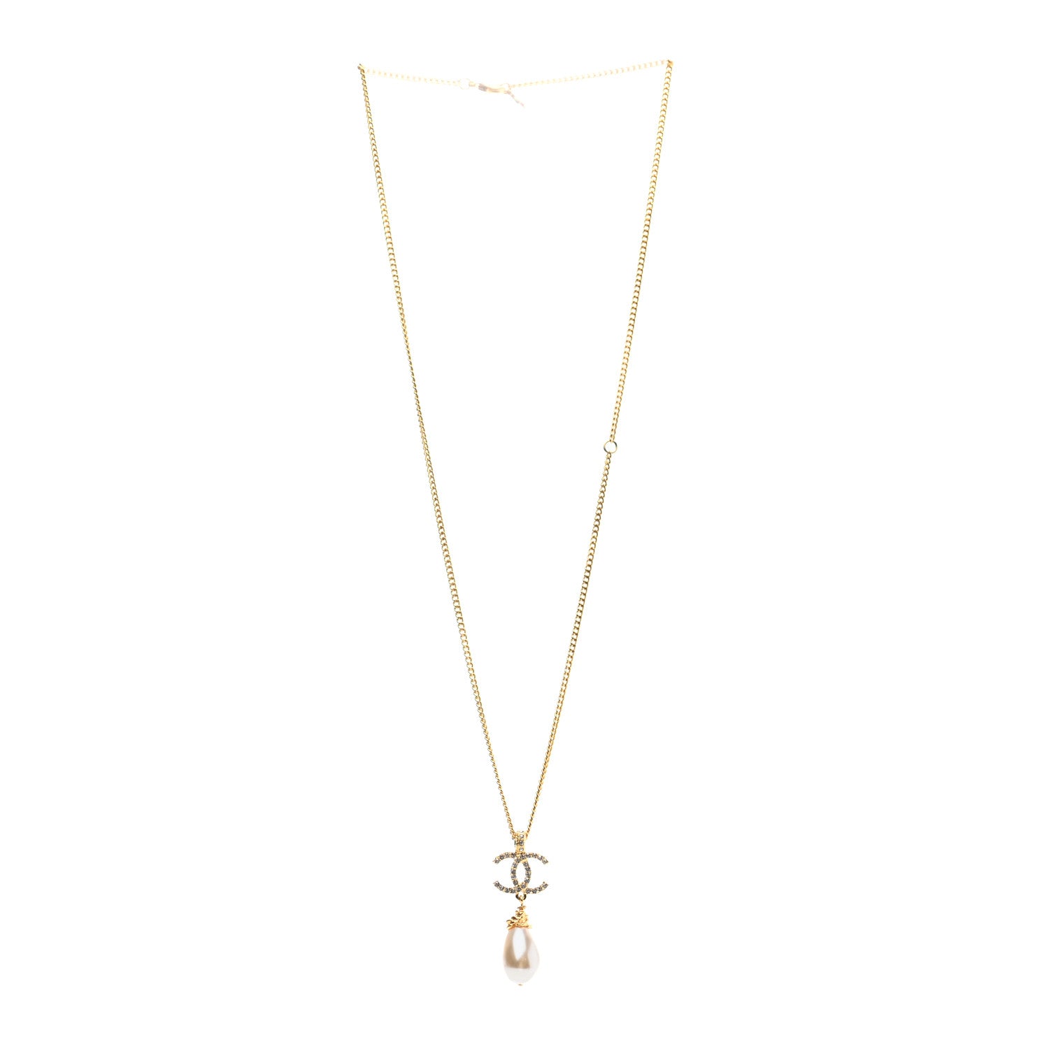Chanel Pearl Crystal Twisted CC Drop Necklace Gold 3 of 7