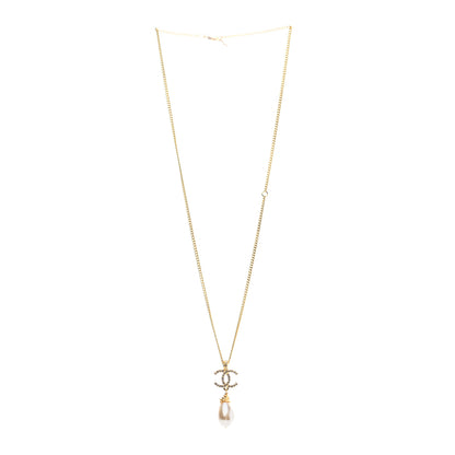 Chanel Pearl Crystal Twisted CC Drop Necklace Gold 3 of 7