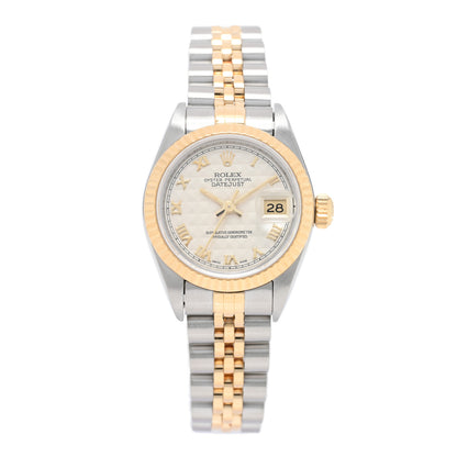 Rolex Stainless Steel 18K Yellow Gold 26mm Oyster Perpetual Datejust Watch White Pyramid Roman 79173 1 of 4