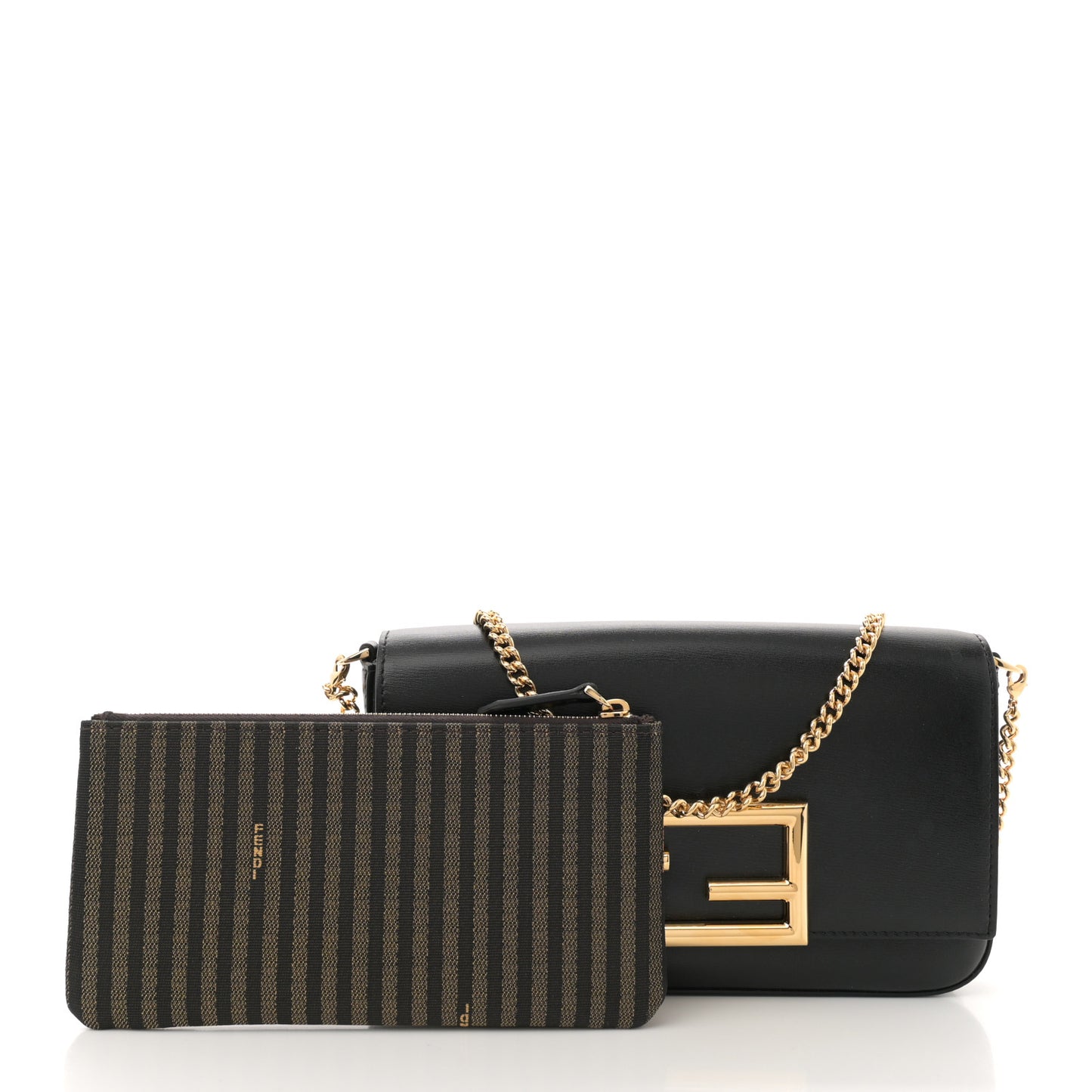 Vitello Palmellato Wallet on Chain with Pouches Black