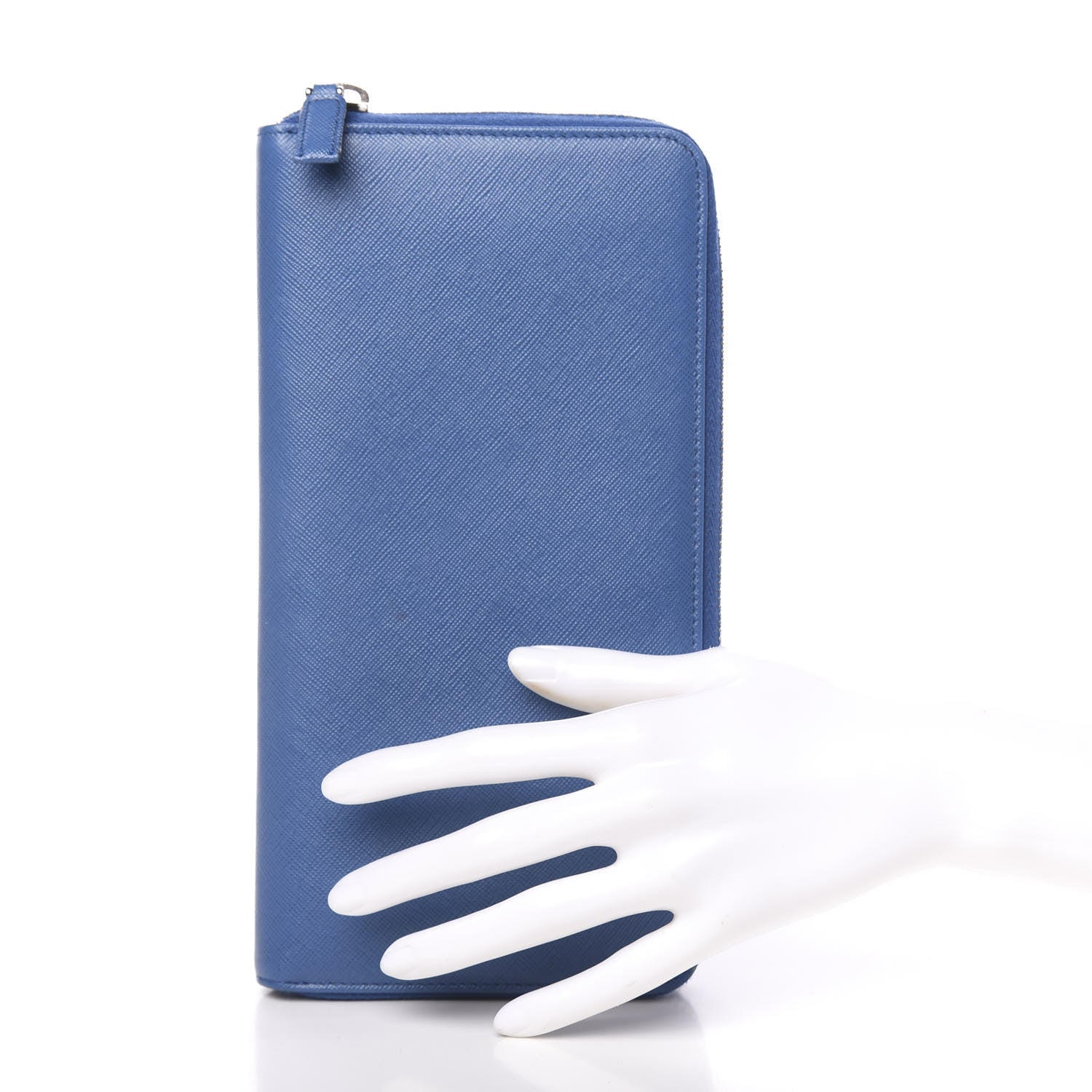 Prada Saffiano Zip Around Portfolio Wallet Azzurro 2 of 7