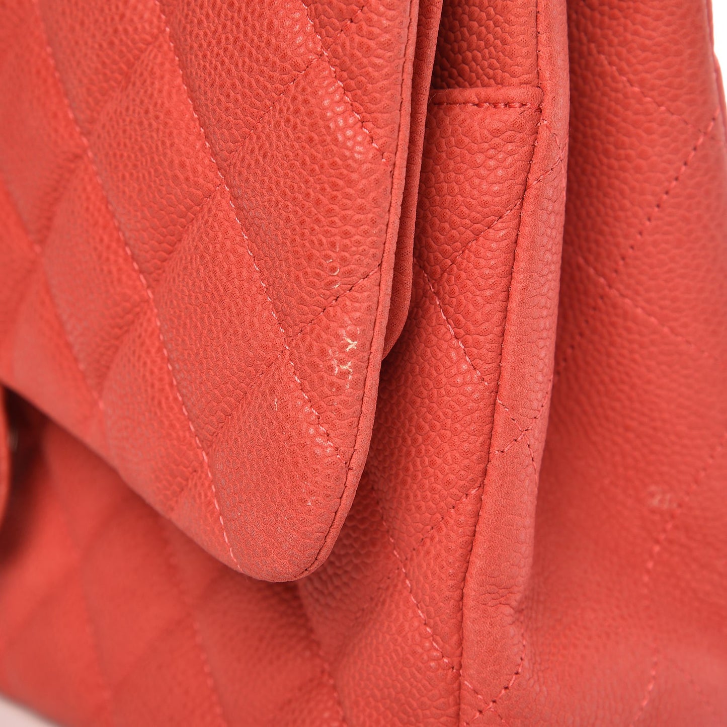 Iridescent Caviar Quilted Jumbo Double Flap Coral