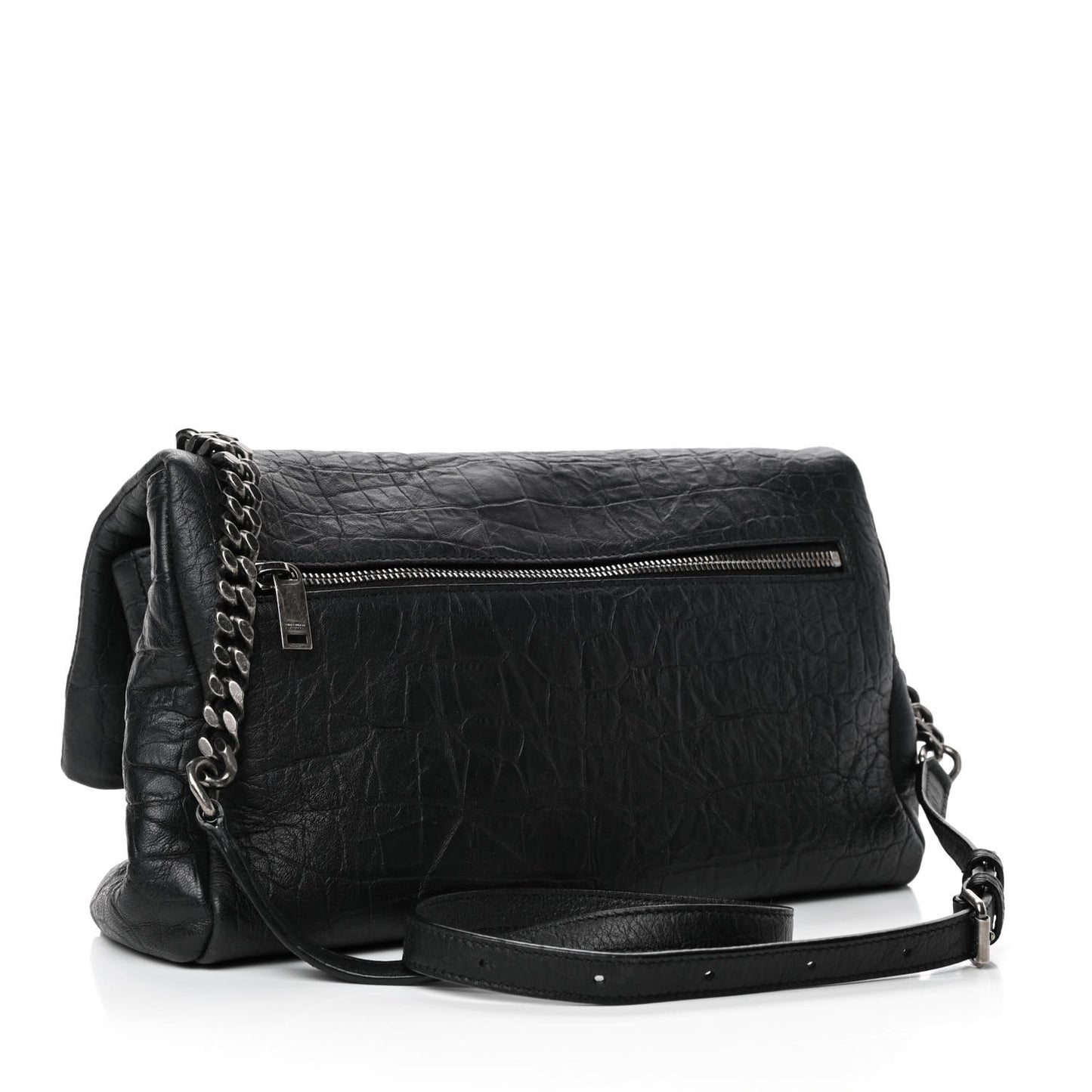 Calfskin Crocodile Embossed Medium West Hollywood Monogram Fold-Over Black