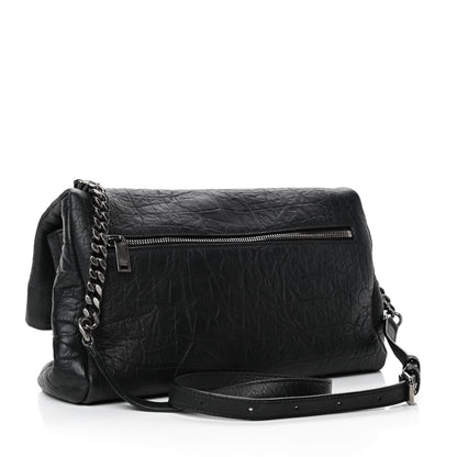 Saint Laurent Calfskin Crocodile Embossed Medium West Hollywood Monogram Fold-Over Black 2 of 4