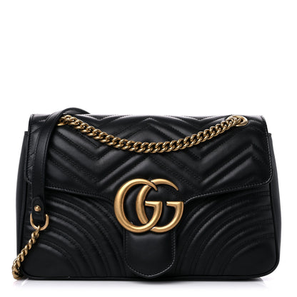 Gucci Calfskin Matelasse Medium GG Marmont Shoulder Bag Black 1 of 12