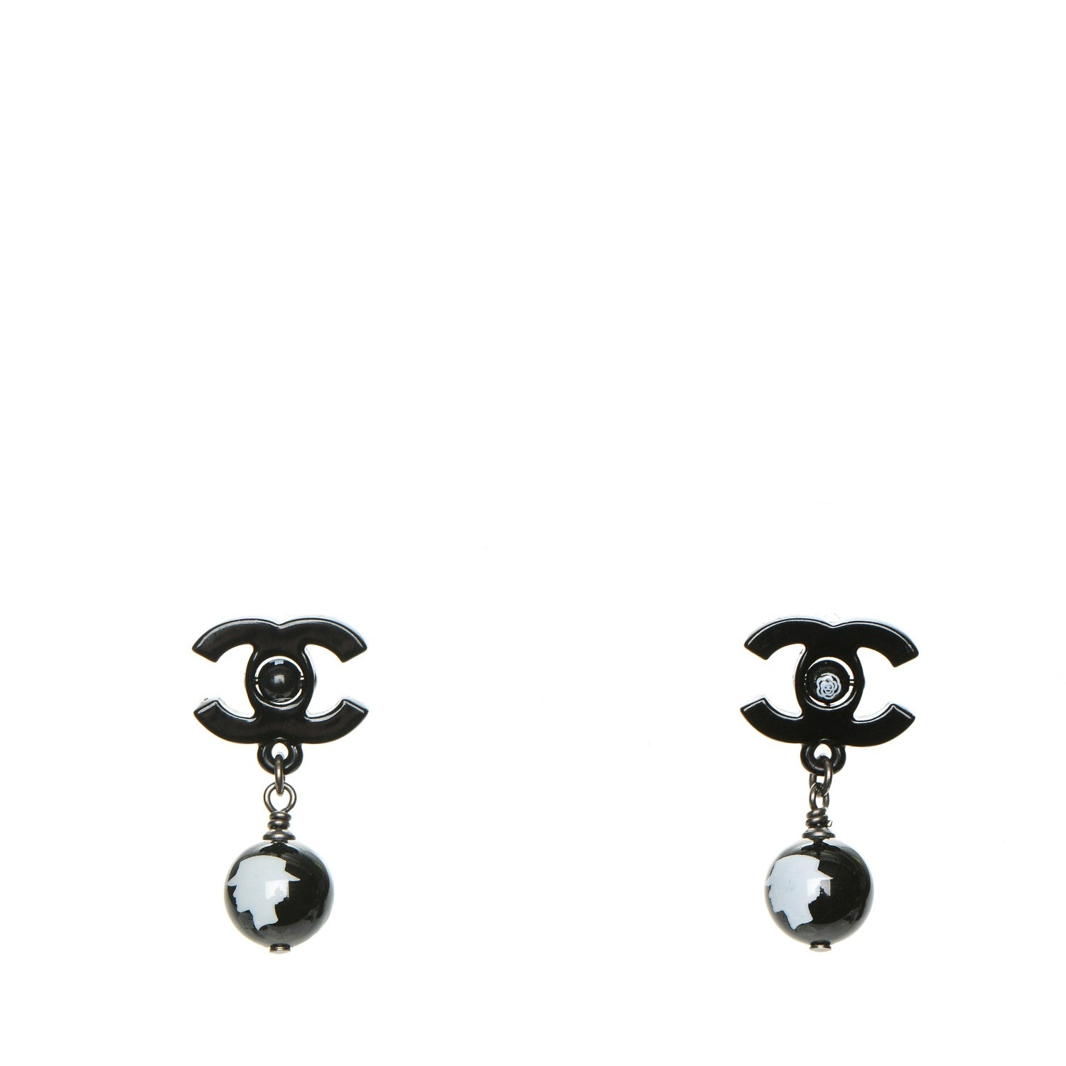 Chanel Enamel Bead CC Coco Drop Earrings Black 1 of 5