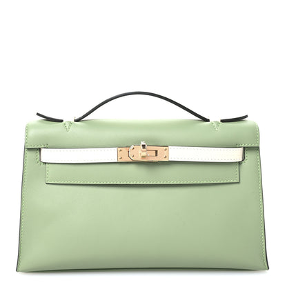 Hermes Swift Horseshoe Kelly Pochette Clutch Vert Criquet Nata 1 of 11