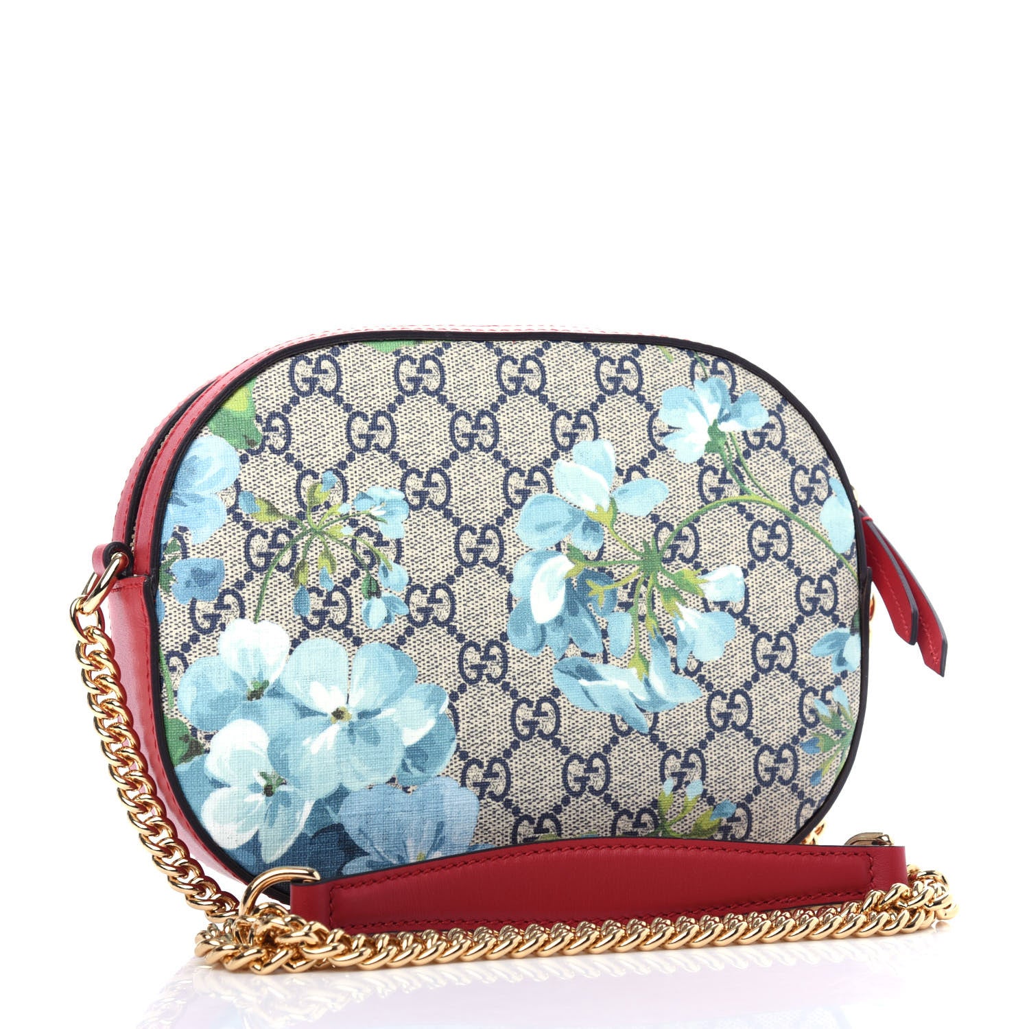 Gucci GG Supreme Monogram Blooms Mini Chain Shoulder Bag Beige Blue Navy Hibiscus Red 3 of 13