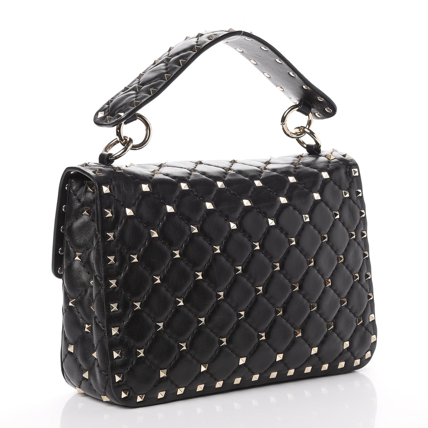 Lambskin Medium Rockstud Spike Shoulder Bag Black