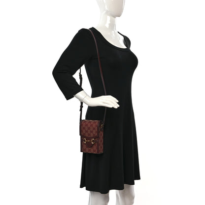 Gucci Monogram Textured Dollar Calfskin Mini Horsebit 1955 Crossbody Bag Sahara Rubino Chardonnay 2 of 9