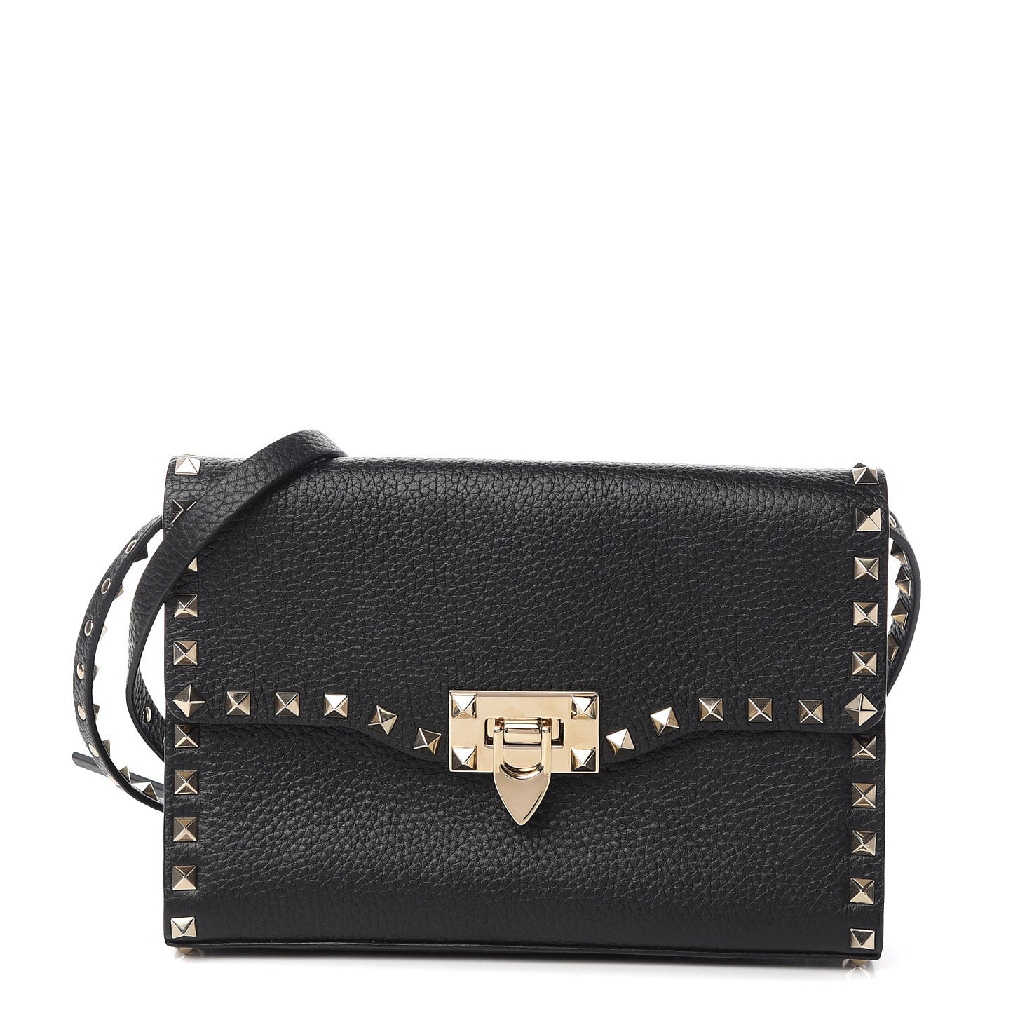 Pebbled Calfskin Medium Rockstud Flip Lock Crossbody Bag Black