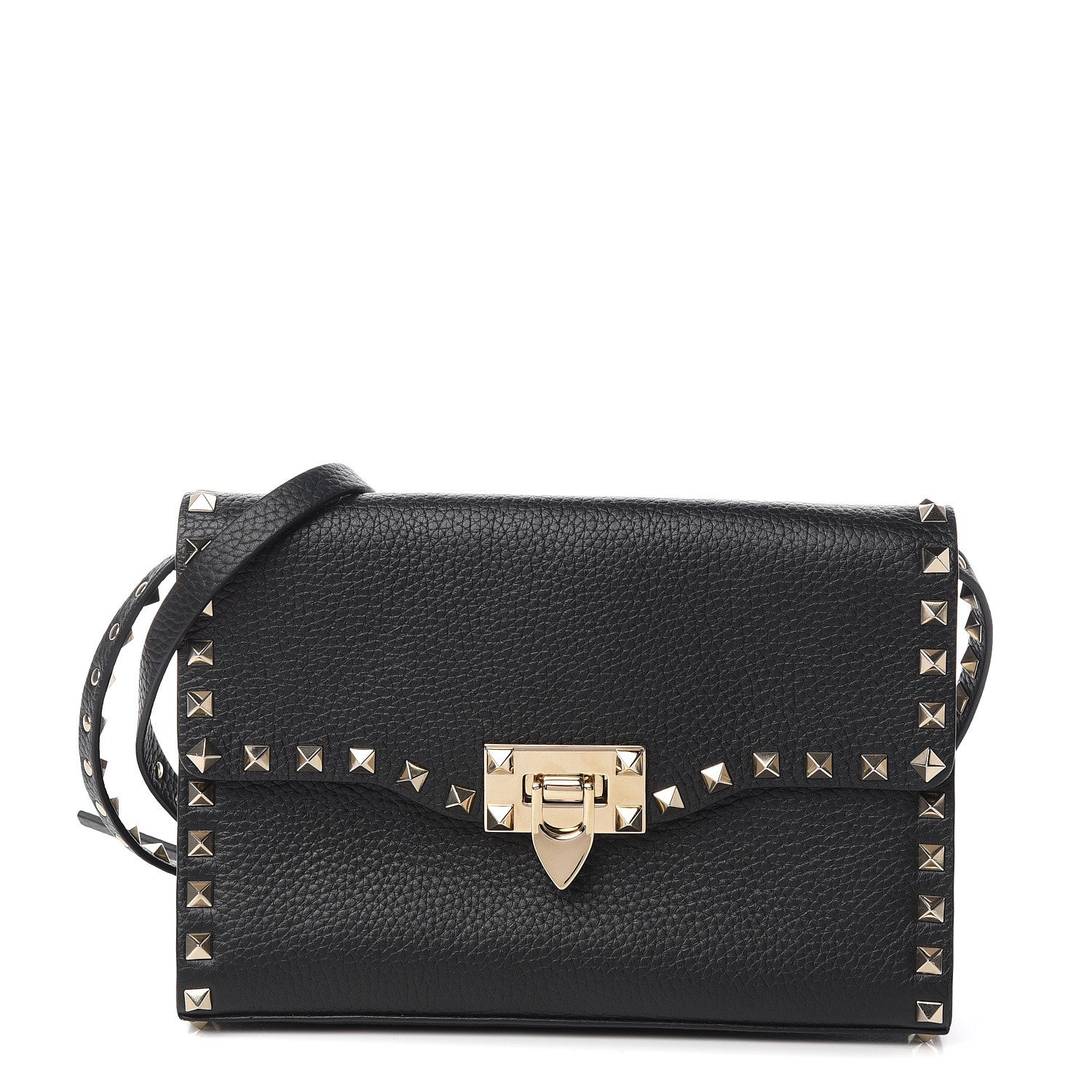 Valentino Garavani Pebbled Calfskin Medium Rockstud Flip Lock Crossbody Bag Black 1 of 8