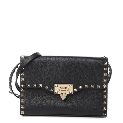 Valentino Garavani Pebbled Calfskin Medium Rockstud Flip Lock Crossbody Bag Black 1 of 8