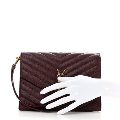 Saint Laurent Grain De Poudre Matelasse Chevron Monogram Envelope Clutch Rouge Legion 2 of 9
