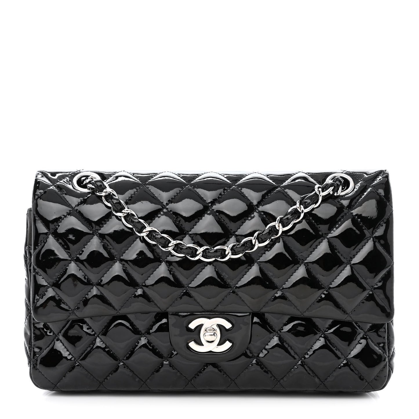 Patent Quilted Medium Double Flap Black