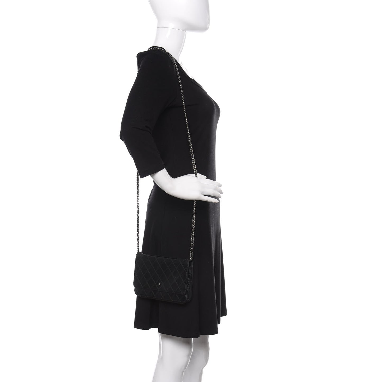 Lambskin Diamond Stitched Wallet On Chain WOC Black