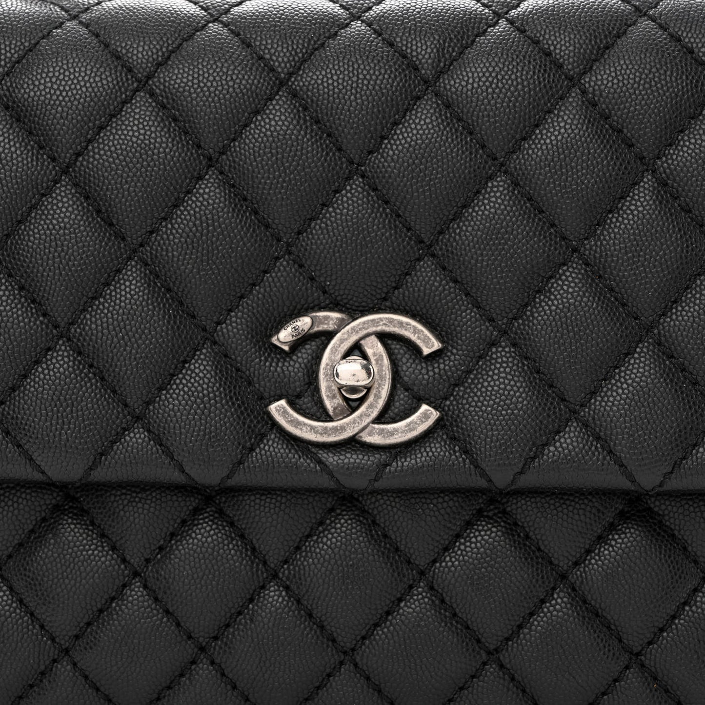 Caviar Lizard Quilted Medium Coco Handle Flap Black