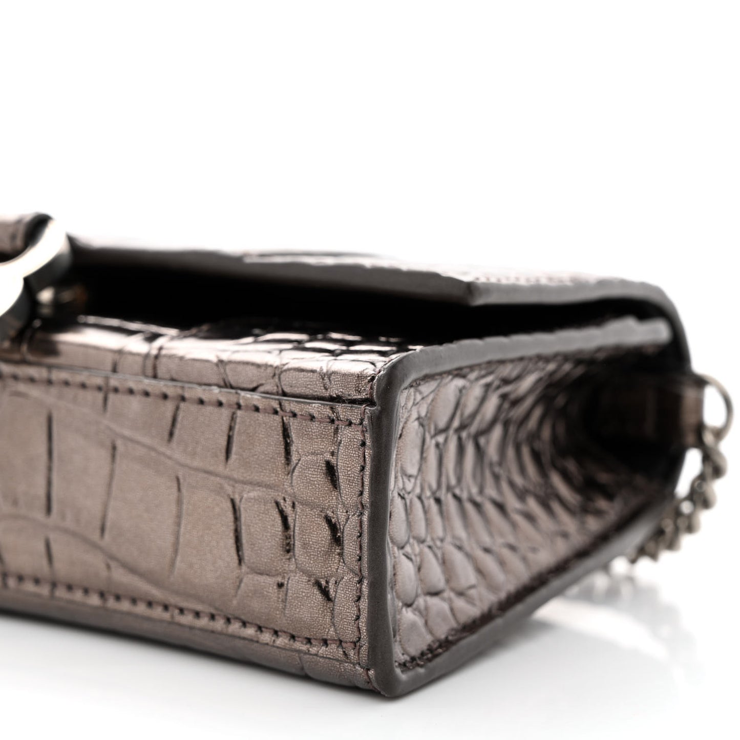 Shiny Metallic Calfskin Crocodile Embossed Hourglass Chain Bag Dark Bronze