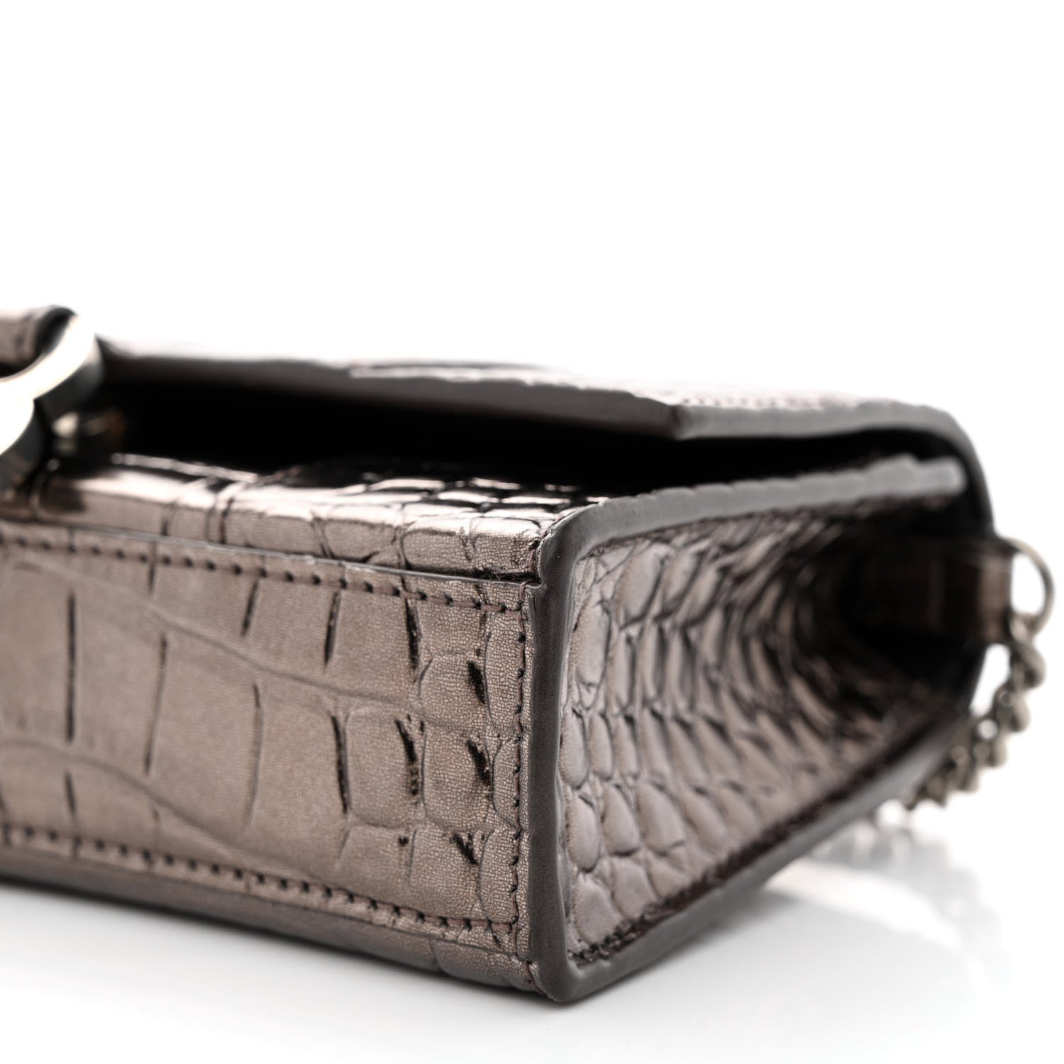 Balenciaga Shiny Metallic Calfskin Crocodile Embossed Hourglass Chain Bag Dark Bronze 9 of 10