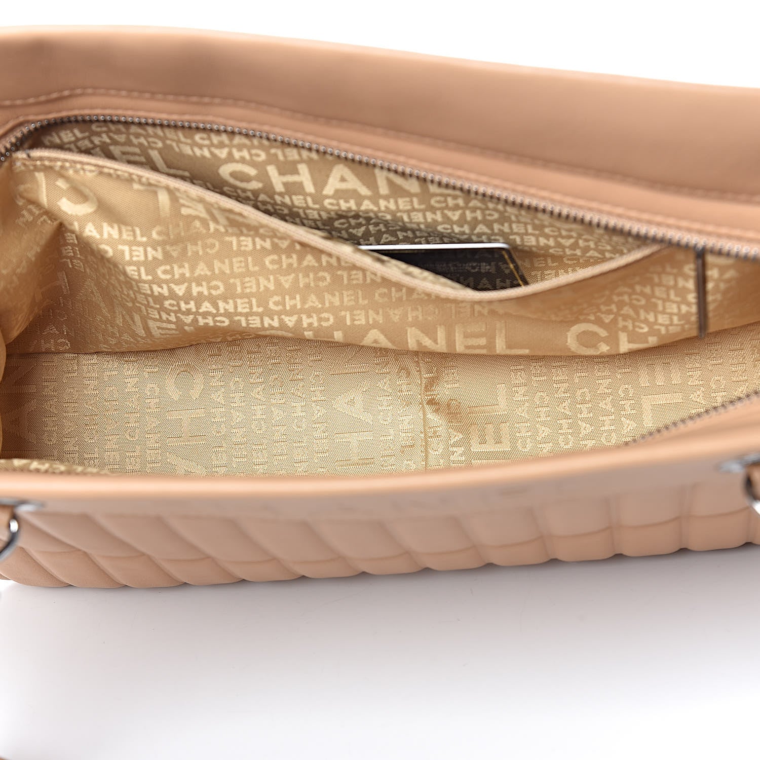 Chanel Calfskin Vertical Quilted Lax East West Shoulder Bag Beige 5 of 11
