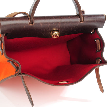Hermes Toile Vache Calfskin Herbag 30 PM Orange Red 10 of 12