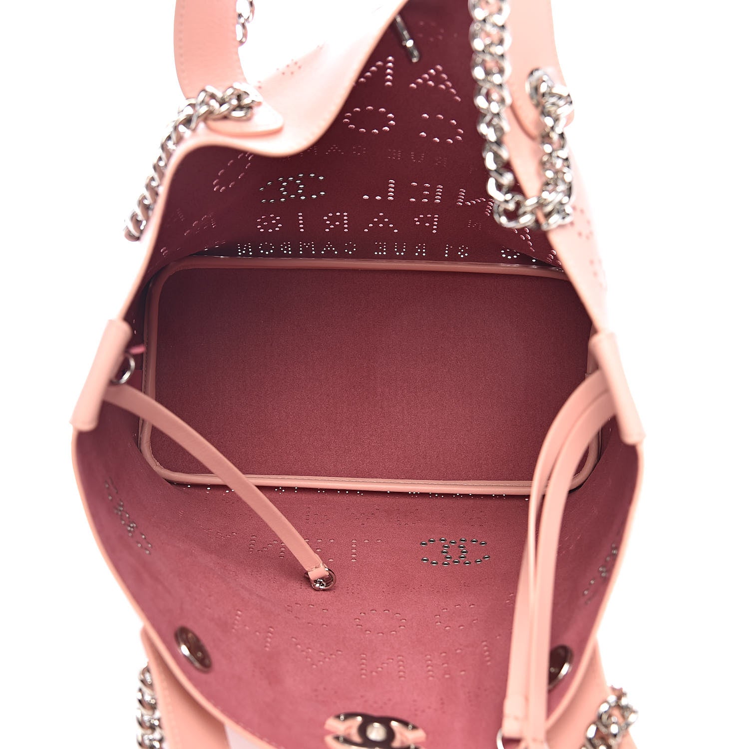 Chanel Calfskin Tweed Small Logo Eyelets Shopping Tote Pink 5 of 10