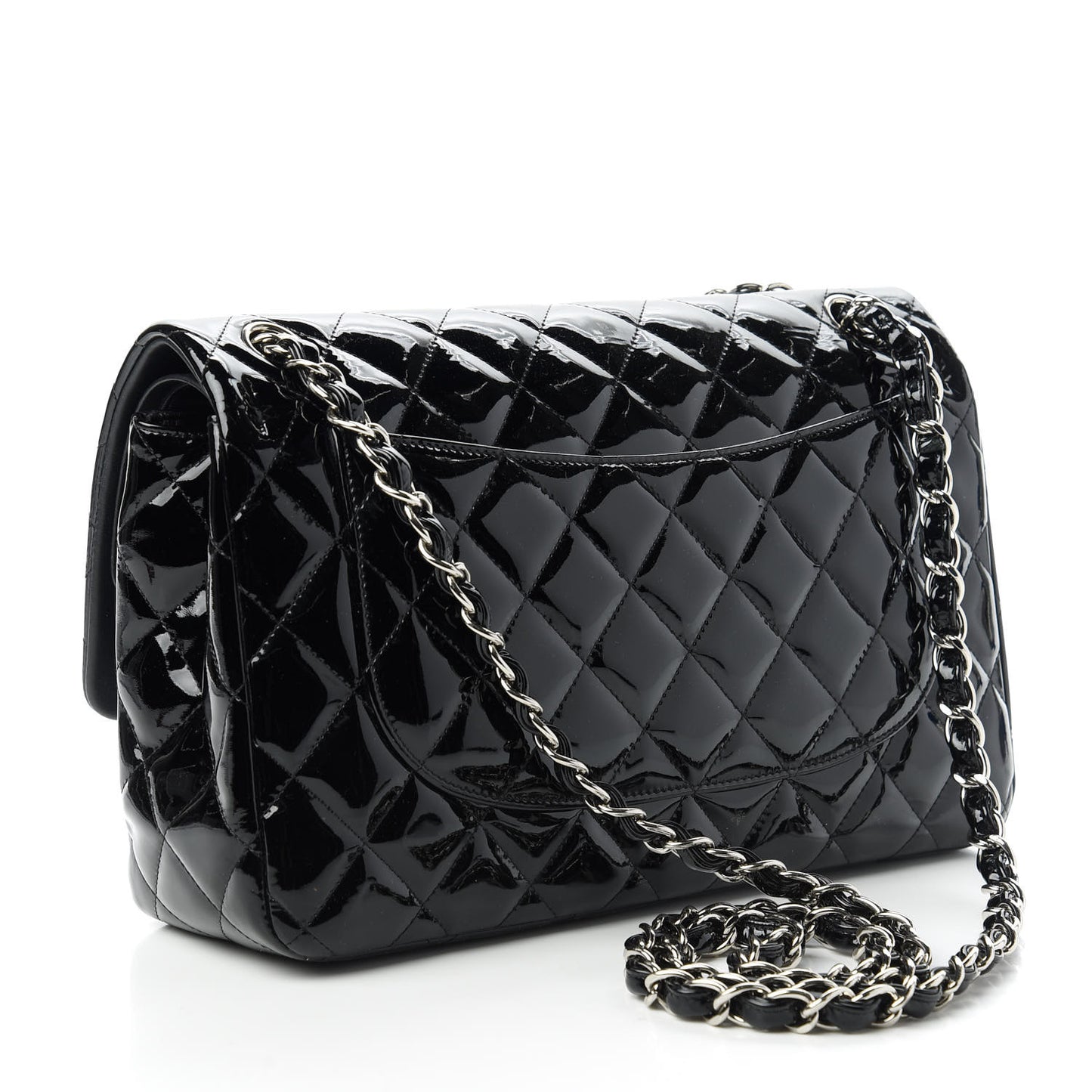 Patent Quilted Jumbo Double Flap Black