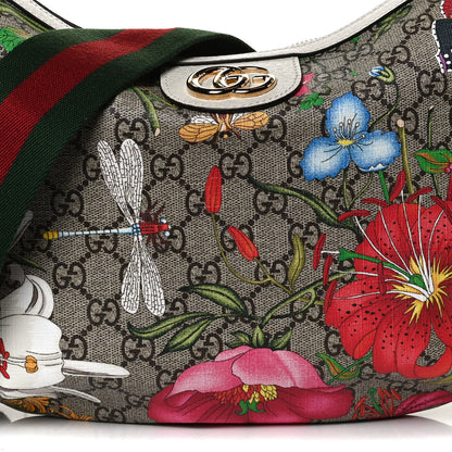 Gucci GG Supreme Monogram Flora Web Small Ophidia Half Moon Hobo White 10 of 14
