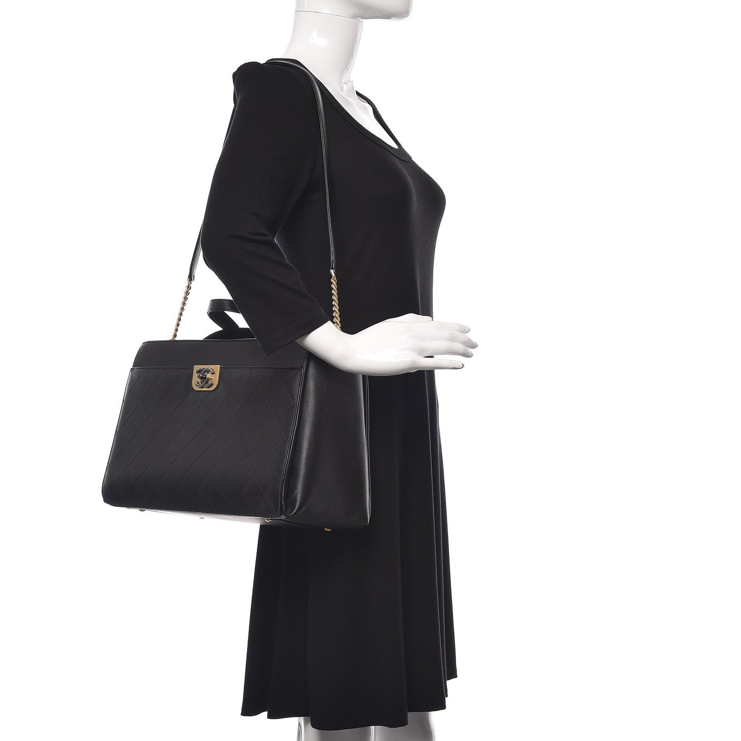 Chanel Calfskin Stitched Large Straight Lines Shopping Tote Black 2 of 13