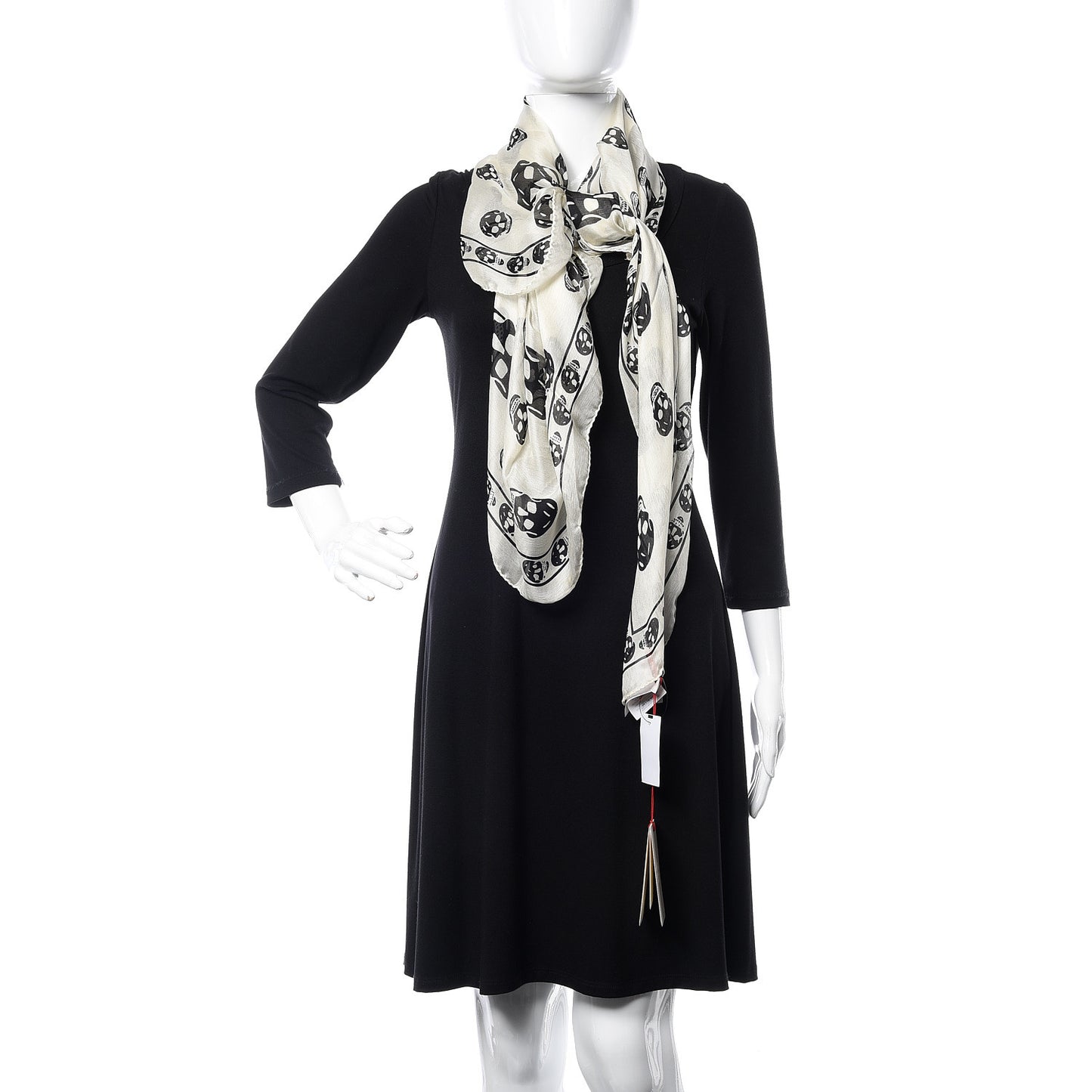 Silk Chiffon Skull Scarf Ivory Black