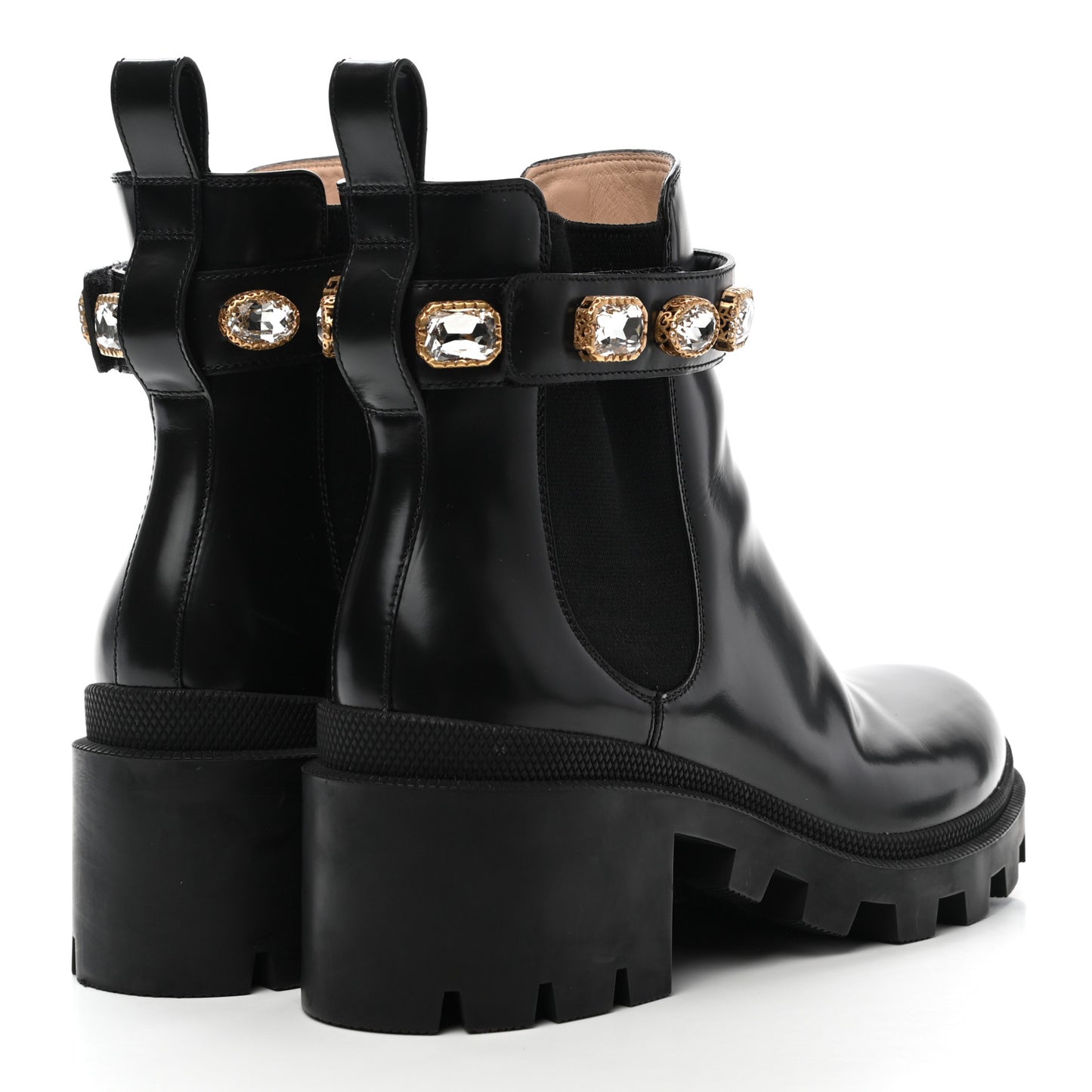 Calfskin Crystal GG Trip Chelsea Ankle Boots 39 Black